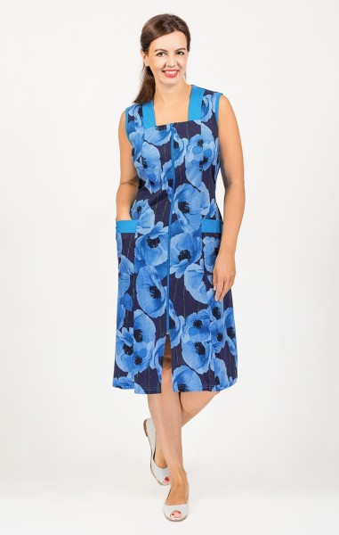 Халат на молнии с карманами, голубой (631-3) Халат на молнии с карманами, голубой (631-3)