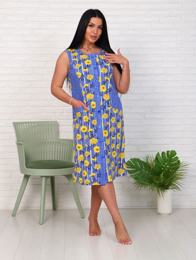 Халат женский на пуговицах, голубой (921-2) Халат женский на пуговицах, голубой (921-2)