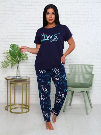 Костюм с брюками чинос, принт, синий (911-2) Костюм с брюками чинос, принт, синий (911-2)