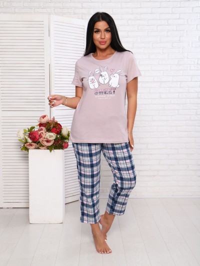 Костюм с брюками, принт, пудра (935-1) Костюм с брюками, принт, пудра (935-1)